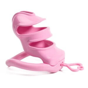 pink chastity cage micro lock rings BDSM detail close-up