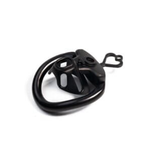 Black inverted chastity cage angled view