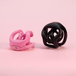 pink resin chastity cage open-frame inverted cock 3D accessory kit view