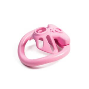 pink chastity cage inverted sissy belt micro detail close-up