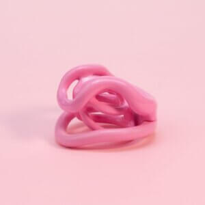 pink resin chastity cage open-frame inverted cock 3D detail close-up