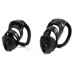 Black micro chastity cage pair front view