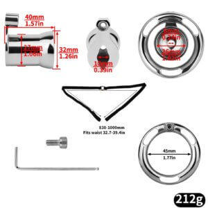 steel chastity cage inverted screw lock belt angled product view