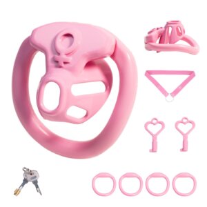 Pink Inverted Sissy Chastity Cage with Belt and Micro Locks Set