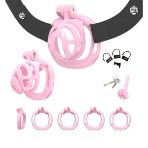 Pink Male Cock Cage with Hollow Urethral Plug and Belt