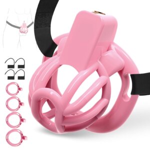 Pink 3D Printed Chastity Cage with 4 Sizes Rings and Key Set