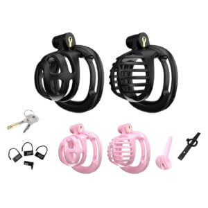pink chastity cage male cock hollow urethral detail close-up