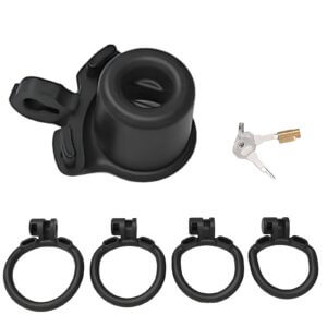 black chastity cage flat inverted set rings back product view