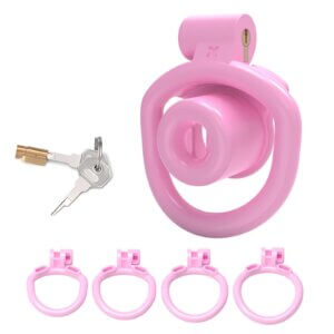 black chastity cage flat inverted set rings detail close-up