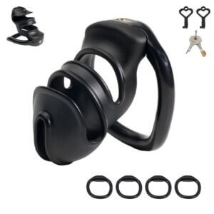 pink chastity cage micro lock rings BDSM feature detail graphic