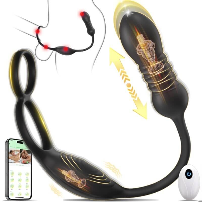 KKH-PMASS-260615-12-01 Black vibrator for men with stimulator