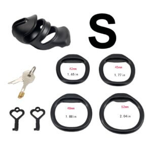 pink chastity cage micro lock rings BDSM control feature graphic
