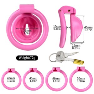 Pink inverted chastity cage size diagram