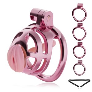 Plastic Pink Chastity Cage with Hidden Lock & 4 Adjustable Rings