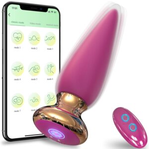 a pink male vibrator with phone showing app-controlled screen