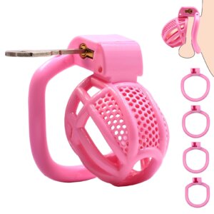 3D Printed Pink Chastity Cage with 4 Sizes Rings Invisible Lock and Key