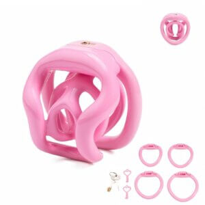 Open-Frame Inverted Cock Cage in Pink 3D Printed Resin Design