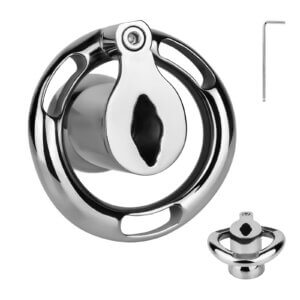 steel chastity cage inverted screw lock belt wearing guide graphic