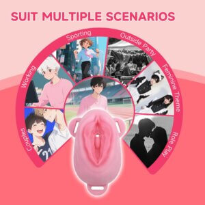 pink silicone chastity cage sissy belt breathable design detail close-up