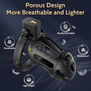 Black lightweight hollow chastity cage breathable design