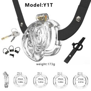 Clear chastity cage kit with belt and rings