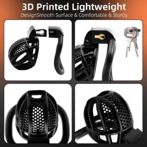 Black 3D printed chastity cage design details