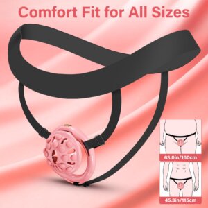 Pink tiny chastity cage comfort fit on belt