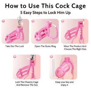 Pink lightweight hollow chastity cage locking steps