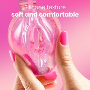 Transparent silicone chastity cage texture close-up