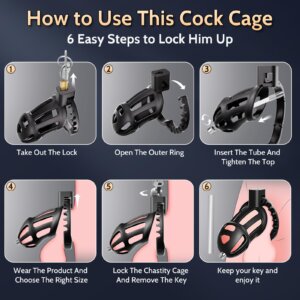 Black lightweight hollow chastity cage use instructions