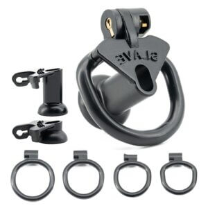Practical Inverted Chastity Device with 4 Rings Flat Black Cage