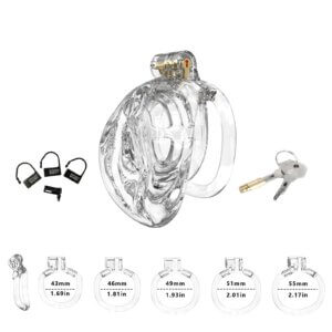 Clear chastity cage accessories and keys set