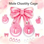 pink chastity cage bow integrated lock rings accessory kit view