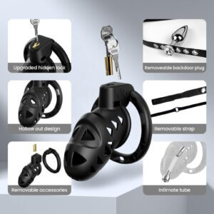 pink chastity cage anal plug harness ring wearing guide graphic