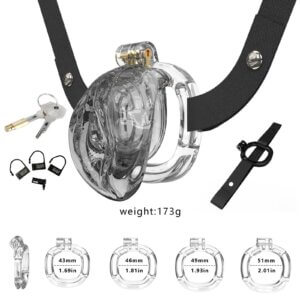 pink silicone chastity cage adjustable belt long wear material detail graphic