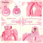 pink chastity cage bow integrated lock rings back product view