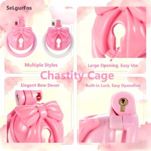 pink chastity cage bow integrated lock rings back product view
