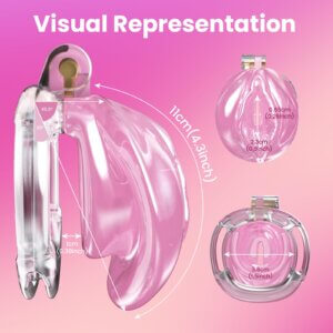 pink silicone chastity cage adjustable belt long wear detail close-up