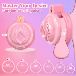 pink silicone chastity cage pussy-shaped soft rings back product view