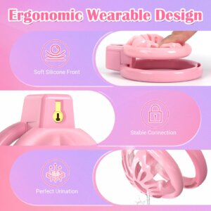 pink silicone chastity cage pussy-shaped soft rings accessory kit view