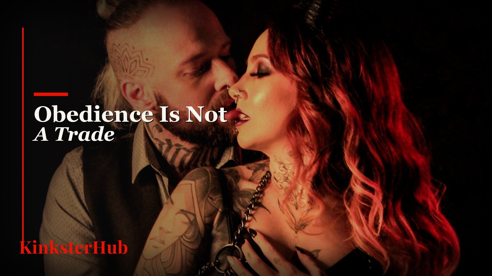 Obedience Is Not A Trade blog cover showing a dramatic couple with collar detail