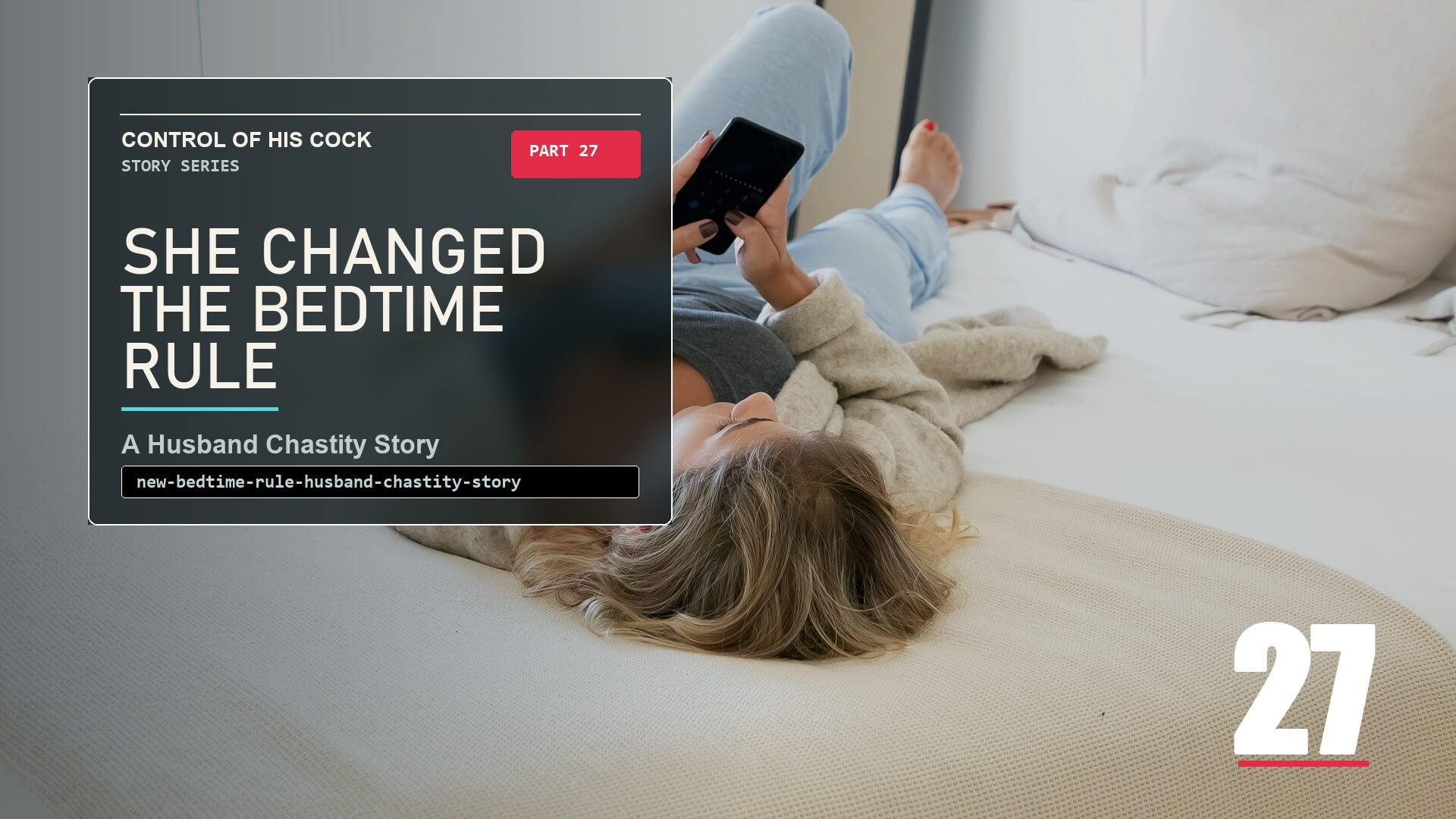 an intimate bedroom scene, representing a husband chastity bedtime rule built around closeness without negotiation.