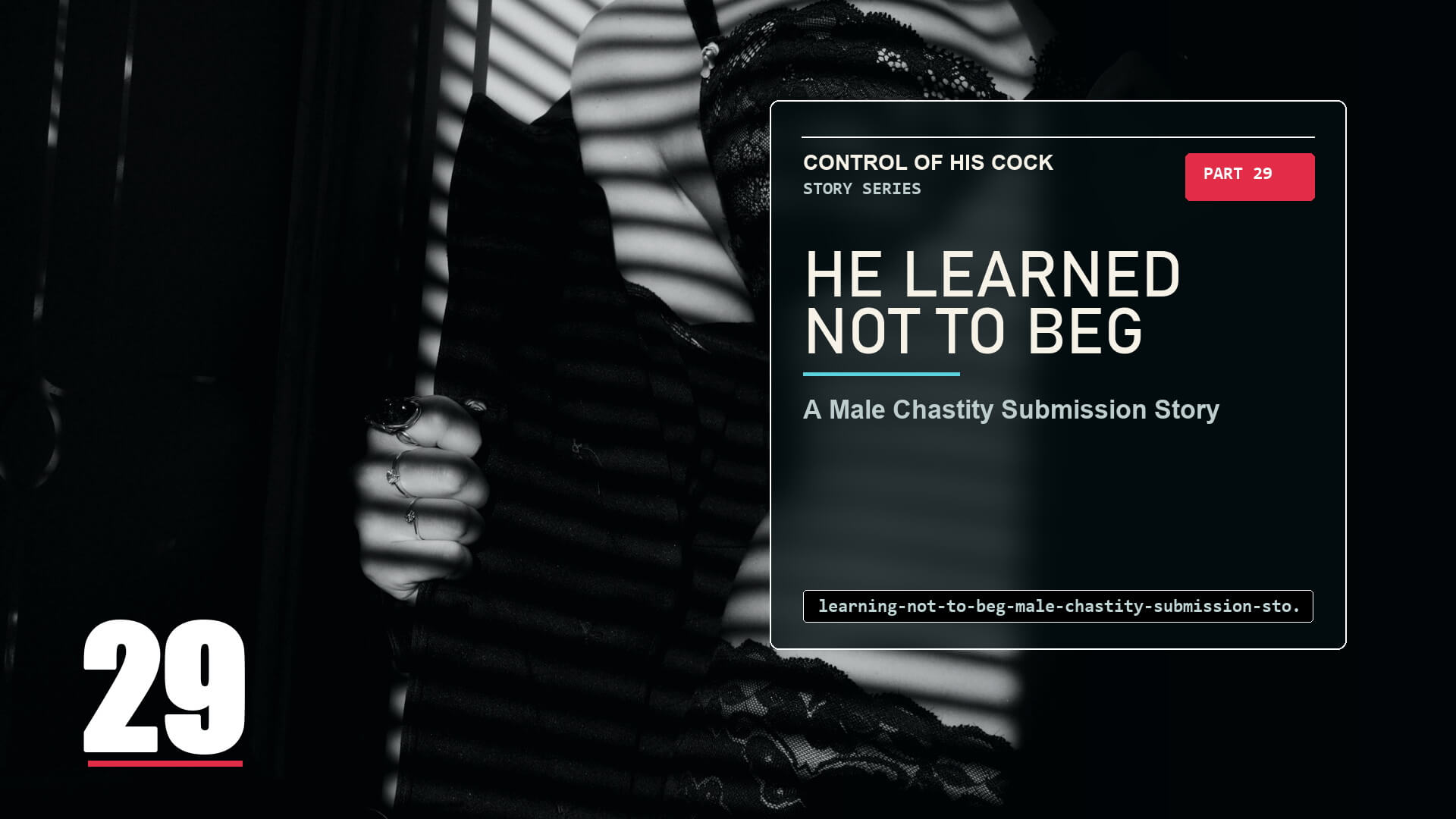 a shadowed figure behind blinds, representing chastity submission without begging.