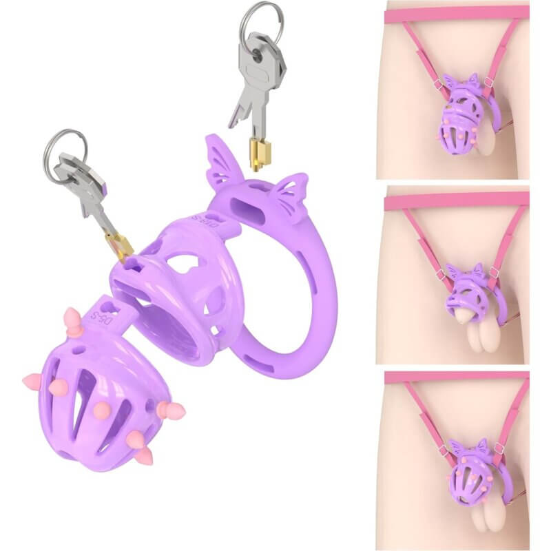Violet modular resin chastity cage with rings and lock components