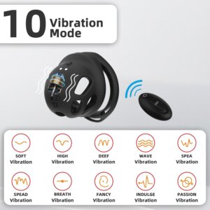 Ten vibration modes for remote-controlled chastity cage
