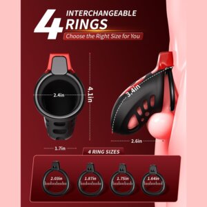 Product measurements and ring sizes for the vibrating silicone chastity cage