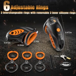 Product and ring dimensions for the silicone e-stim chastity cage