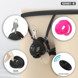 Black vibrating chastity cage with harness, remote control and key lock