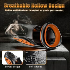 Open ventilated design of the black and orange silicone chastity cage