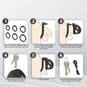 Steps for fitting and locking the chastity cage